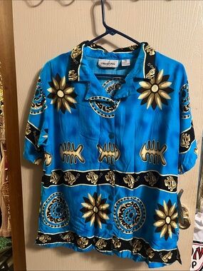 Womens Marla Kim Vintage Tropical Resort button down shirt Medium